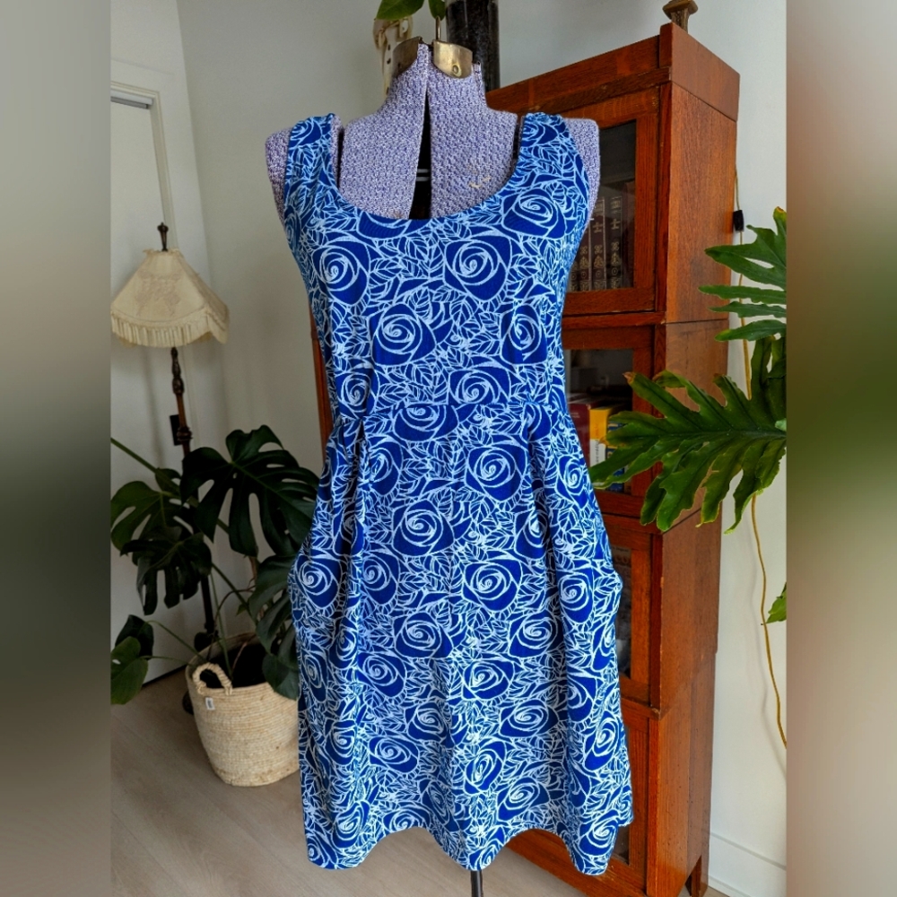 Blue Floral Sleeveless Dress